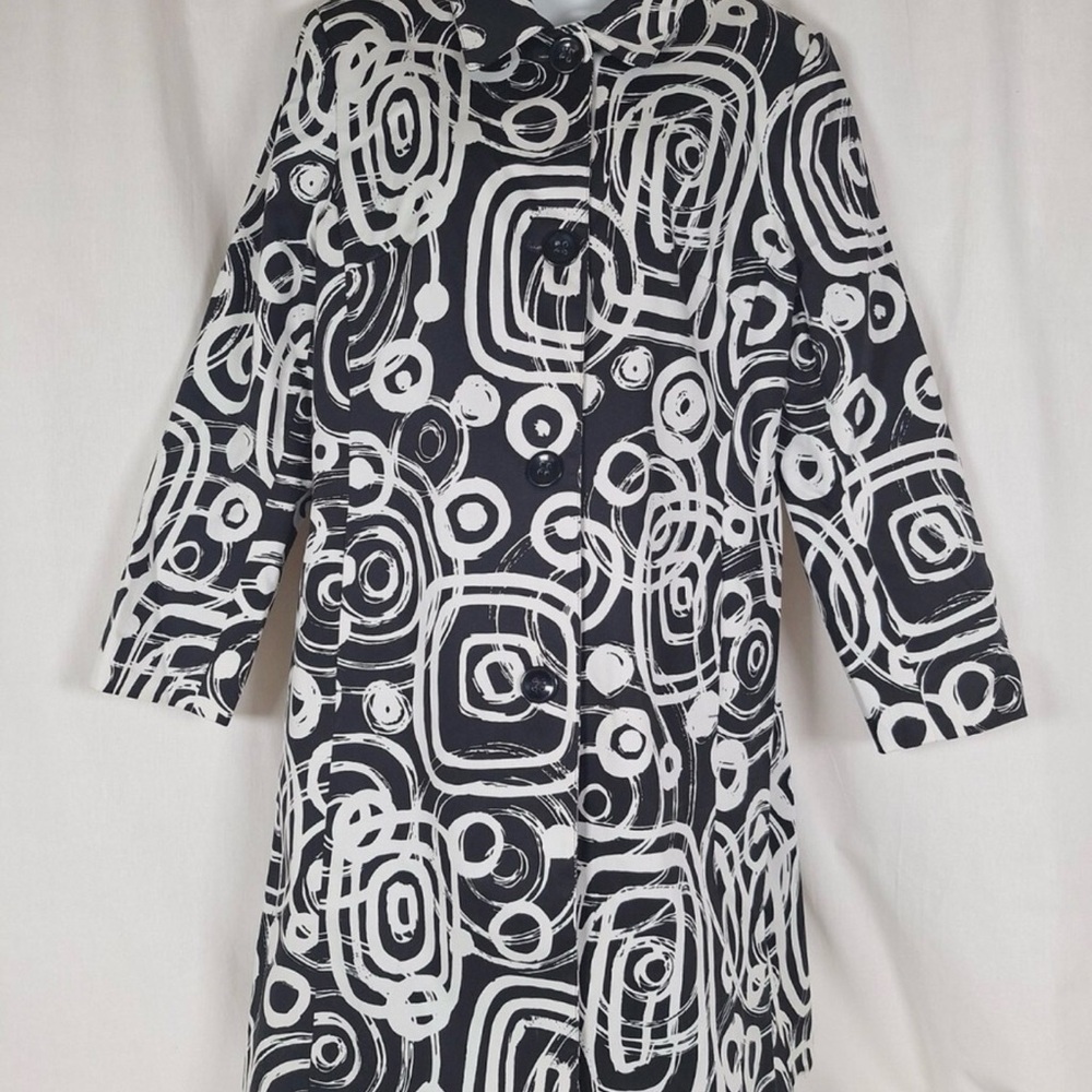 Tribal Retro Black and White Geometric Trench Coat